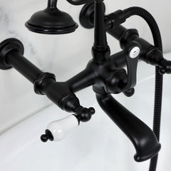 Wall Mount Clawfoot Tub Faucet, Heirloom, Three-Handle with Hand Shower in Matte Black