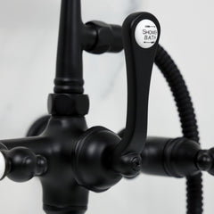 Wall Mount Clawfoot Tub Faucet, Heirloom, Three-Handle with Hand Shower in Matte Black
