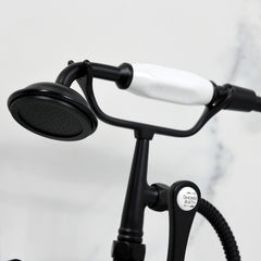 Wall Mount Clawfoot Tub Faucet, Heirloom, Three-Handle with Hand Shower in Matte Black