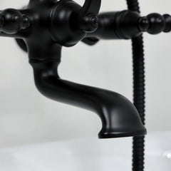 Wall Mount Clawfoot Tub Faucet, Heirloom, Three-Handle with Hand Shower in Matte Black
