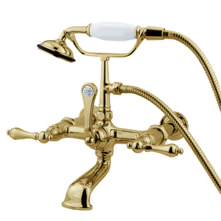 Wall Mount Clawfoot Tub Faucet, Heirloom, Three-Handle with Hand Shower in Polished Brass