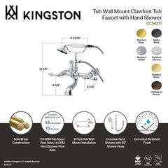 Wall Mount Clawfoot Tub Faucet, Heirloom, Three-Handle with Hand Shower in Polished Brass