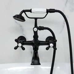 Wall Mount Clawfoot Tub Faucet, Heirloom, Three-Handle with Hand Shower in Matte Black