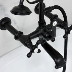 Wall Mount Clawfoot Tub Faucet, Heirloom, Three-Handle with Hand Shower in Matte Black