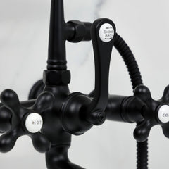 Wall Mount Clawfoot Tub Faucet, Heirloom, Three-Handle with Hand Shower in Matte Black