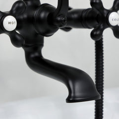 Wall Mount Clawfoot Tub Faucet, Heirloom, Three-Handle with Hand Shower in Matte Black