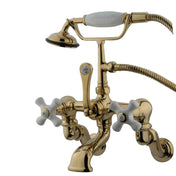 Wall Mount Clawfoot Tub Faucet, Heirloom, Three-Handle with Hand Shower in Polished Brass