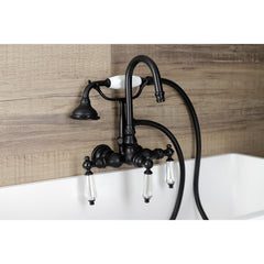 Wall Mount Clawfoot Tub Faucet, Heirloom, Three-Handle with Hand Shower in Matte Black