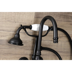 Wall Mount Clawfoot Tub Faucet, Heirloom, Three-Handle with Hand Shower in Matte Black