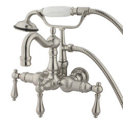 Wall Mount Clawfoot Tub Faucet, Heirloom, Three-Handle with Hand Shower in Brushed Nickel