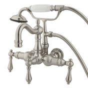 Wall Mount Clawfoot Tub Faucet, Heirloom, Three-Handle with Hand Shower in Brushed Nickel