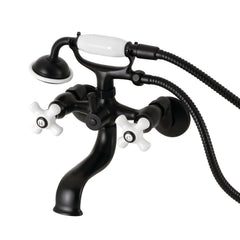 Wall Mount Clawfoot Tub Faucet, Heirloom, Three-Handle with Hand Shower in Matte Black