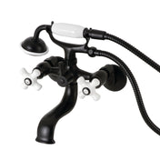 Wall Mount Clawfoot Tub Faucet, Heirloom, Three-Handle with Hand Shower in Matte Black