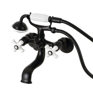 Wall Mount Clawfoot Tub Faucet, Heirloom, Three-Handle with Hand Shower in Matte Black