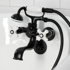 Wall Mount Clawfoot Tub Faucet, Heirloom, Three-Handle with Hand Shower in Matte Black