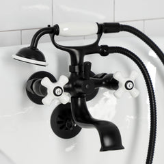 Wall Mount Clawfoot Tub Faucet, Heirloom, Three-Handle with Hand Shower in Matte Black