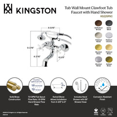Wall Mount Clawfoot Tub Faucet, Heirloom, Three-Handle with Hand Shower in Matte Black