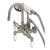 Wall Mount Clawfoot Tub Faucet, Heirloom, Three-Handle with Hand Shower in Brushed Nickel