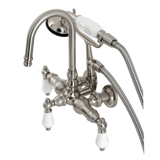 Wall Mount Clawfoot Tub Faucet, Heirloom, Three-Handle with Hand Shower in Brushed Nickel
