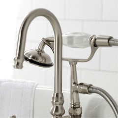 Wall Mount Clawfoot Tub Faucet, Heirloom, Three-Handle with Hand Shower in Brushed Nickel