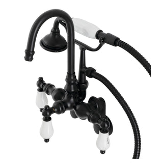 Wall Mount Clawfoot Tub Faucet, Heirloom, Three-Handle with Hand Shower in Matte Black