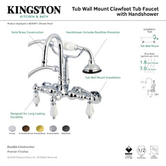 Wall Mount Clawfoot Tub Faucet, Heirloom, Three-Handle with Hand Shower in Matte Black