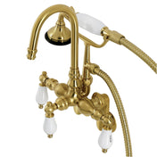 Wall Mount Clawfoot Tub Faucet, Heirloom, Three-Handle with Hand Shower in Brushed Brass