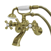 Wall Mount Clawfoot Tub Faucet, Heirloom, Two-Handle with Hand Shower in Antique Brass
