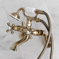 Wall Mount Clawfoot Tub Faucet, Heirloom, Two-Handle with Hand Shower in Antique Brass