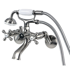 Wall Mount Clawfoot Tub Faucet, Heirloom, Two-Handle with Hand Shower in Brushed Nickel