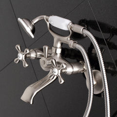 Wall Mount Clawfoot Tub Faucet, Heirloom, Two-Handle with Hand Shower in Brushed Nickel