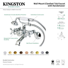 Wall Mount Clawfoot Tub Faucet, Heirloom, Two-Handle with Hand Shower in Brushed Nickel
