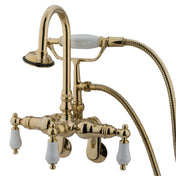 Wall Mount Clawfoot Tub Faucet, Heirloom, with Hand Shower in Polished Brass
