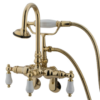 Wall Mount Clawfoot Tub Faucet, Heirloom, with Hand Shower in Polished Brass