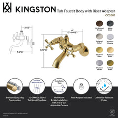 Wall Mount Clawfoot Tub Faucet, Heirloom, with Riser Adaptor in Brushed Nickel