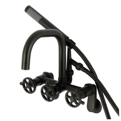 Wall Mount Clawfoot Tub Faucet, Sona, Three-Handle with Hand Shower in Matte Black