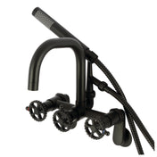 Wall Mount Clawfoot Tub Faucet, Sona, Three-Handle with Hand Shower in Matte Black