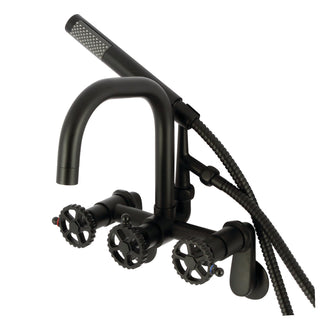 Wall Mount Clawfoot Tub Faucet, Sona, Three-Handle with Hand Shower in Matte Black