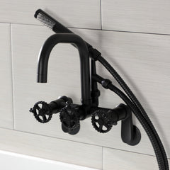 Wall Mount Clawfoot Tub Faucet, Sona, Three-Handle with Hand Shower in Matte Black