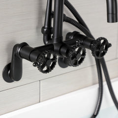 Wall Mount Clawfoot Tub Faucet, Sona, Three-Handle with Hand Shower in Matte Black