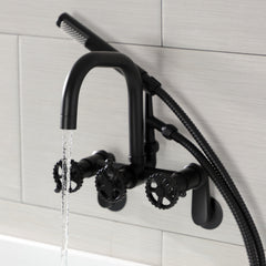 Wall Mount Clawfoot Tub Faucet, Sona, Three-Handle with Hand Shower in Matte Black