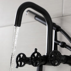Wall Mount Clawfoot Tub Faucet, Sona, Three-Handle with Hand Shower in Matte Black