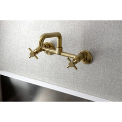 Wall Mount Kitchen Faucet, Concord, Two-Handle 2-Hole in Brushed Brass