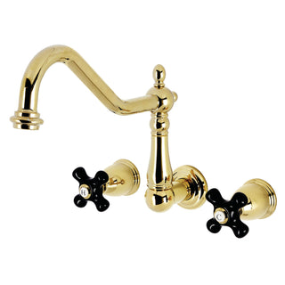 Wall Mount Kitchen Faucet, Heirloom, Two-Handle 3-Hole in Polished Brass