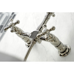 Wall Mount Kitchen Faucet, Heirloom, Two-Handle with Brass Sprayer in Polished Nickel