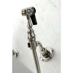 Wall Mount Kitchen Faucet, Heirloom, Two-Handle with Brass Sprayer in Polished Nickel