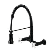 Wall-Mount Kitchen Faucet, Heritage, Double-Handle 2-Hole in Matte Black