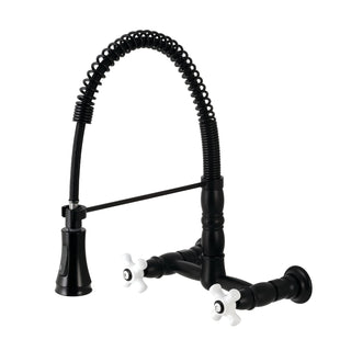 Wall-Mount Kitchen Faucet, Heritage, Double-Handle 2-Hole in Matte Black