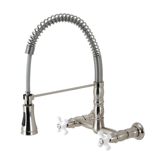 Wall-Mount Kitchen Faucet, Heritage, Double Handle in Brushed Nickel