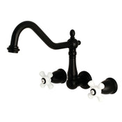 Wall Mount Kitchen Faucet, Heritage, Two-Handle 3-Hole in Matte Black